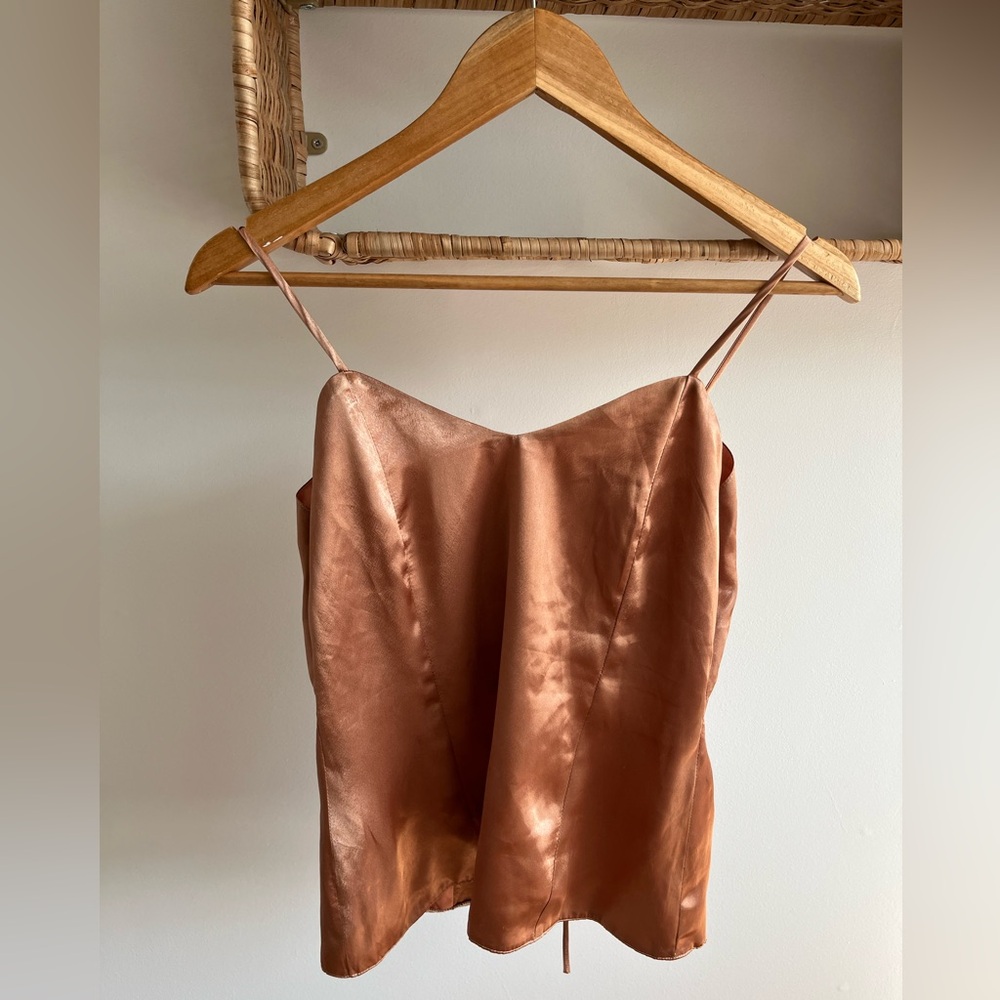 Elegant Copper Satin Camisole slip top Chloe style lingerie top spaghetti straps